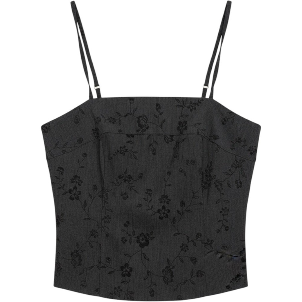 Vintage Star City Clothing Co Y2K Grey Floral Embroidered Cami Square Neck Top L